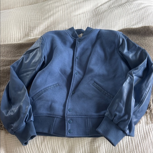 EUC THE FRANKIE SHOP BLUE SOPHIA VARSITY BOMBER JACKET - Picture 4 of 4